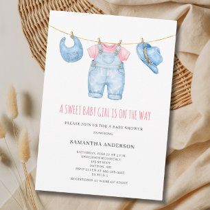 Invitation Douce Fille Bébé Linge à Laver Baby Shower 