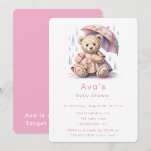 Invitation Douce Fille Ourson Baby Shower