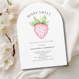 Invitation Douce Fille Rose Baies Fraises Baby Shower