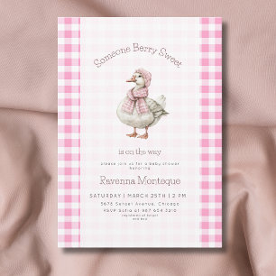 Invitation Douce Fille Rose Gingham Mignonne Baby Shower