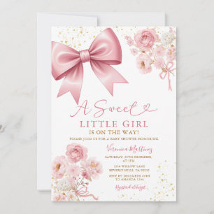 Invitation Douce Fille Ruban Rose Coquette Baby Shower Floral