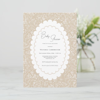 Invitation Douce Fleur Marron Blanc Vintage Baby Shower