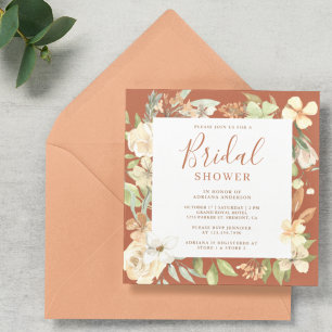 Invitation Douce Florale de Pêche Terracotta Terreuse pour un