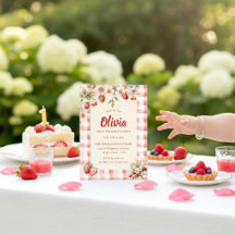 Douce gingham floral fraise pour un premier annive