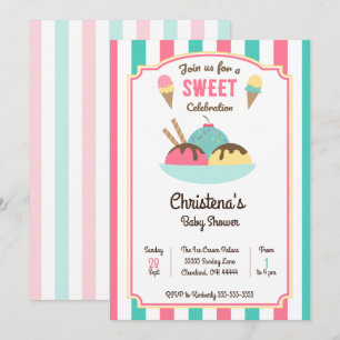 Invitation Douce Glace à la Crème pour Bébés Fêtes Prénatales