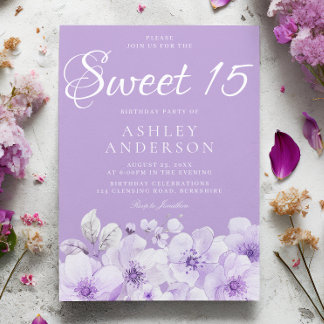 Invitation Douce Lavande Violette Purple Sweet 15e Anniversai
