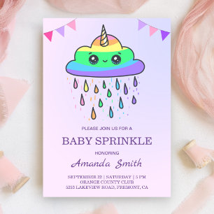 Invitation Douce Licorne Arc-en-Ciel Nuage Bébé Sprinkle