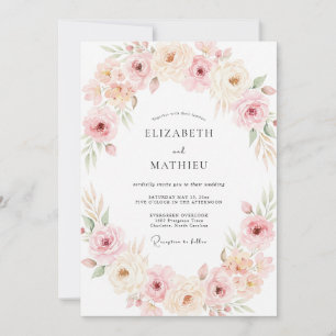 Invitation Douce Mariage Abricot Pivoine Champagne