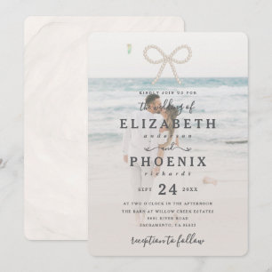 Invitation Douce Mariage Élégant avec Nœud en Perle Simple et