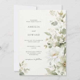 Invitation Douce Mariage Floral Aquarelle Sauge & Ivoire