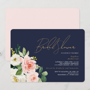 Invitation Douce Mariée Fleurie Bleu Marine