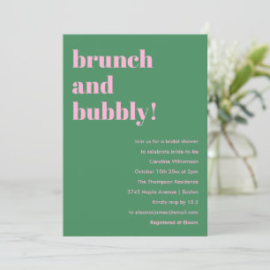 Invitation Douce Mariée Rose Verte Moderne Bulles Brunch Ente