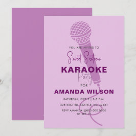 Invitation Douce mignonne pourpre 16 Anniversaire Karaoke Par