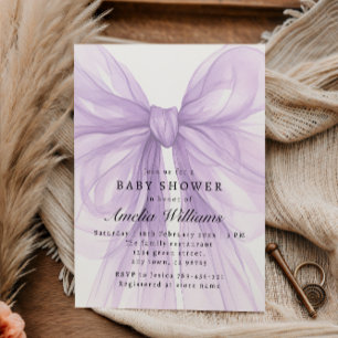 Invitation Douce Noeud en Tulle de Lilas Moderne pour Bébé