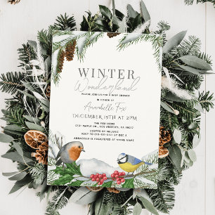 Invitation Douce Nuit Bébé Shower Oiseaux & Neige