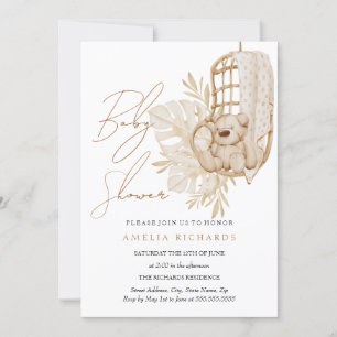 Invitation Douce Ourson Bohème Bleu Baby Shower