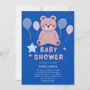 Invitation Douce Ourson Garçon Fête de Naissance Ballon Bleu