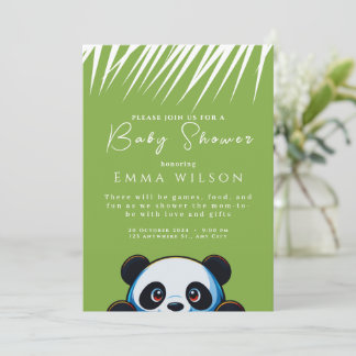 Invitation Douce Ourson Panda Feuilles Tropicales Baby Shower