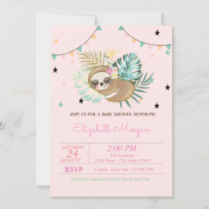 Invitation Douce Paresseuse Feuilles Tropicales Baby Shower 