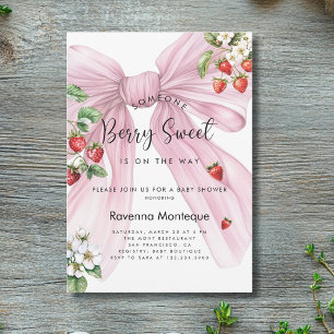 Invitation Douce Pastel Fleur de Fraisier Naissance Bébé