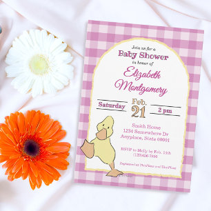 Invitation Douce petite caneton rose gingham Baby Shower