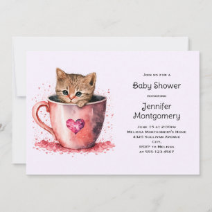 Invitation Douce petite chaton brun dans une baby shower tass