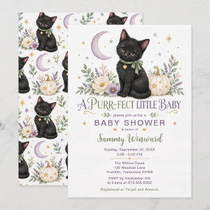 Invitation Douce petite chatte noire pour la fête de bébé d'a