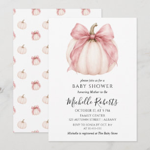 Invitation Douce petite citrouille avec un joli nœud rose Bab
