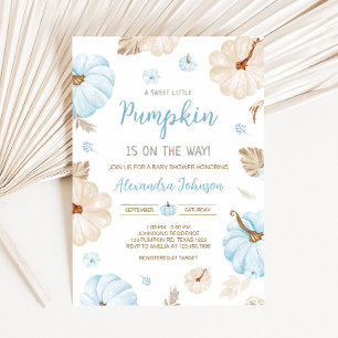 Invitation Douce petite citrouille bleue Baby Shower d'automn