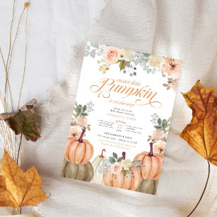 Invitation Douce petite citrouille rose florale Baby Shower d