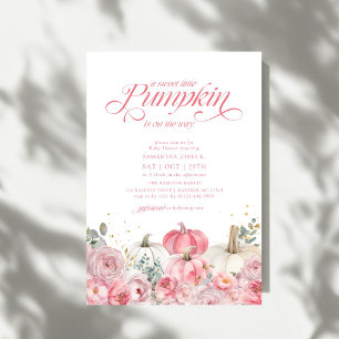 Invitation Douce petite citrouille rose florale bébé automne