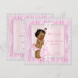 Invitation Douce Petite Fille Baby Shower Perles Dentelle Eth