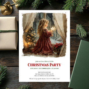 Invitation Douce Petite Fille Victorienne Attendant Santa Mod