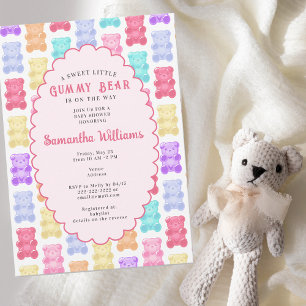 Invitation Douce petite ours en gomme rose pastel Baby Shower