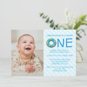 Invitation Douce photo d'anniversaire de Garçon Donut 1 an