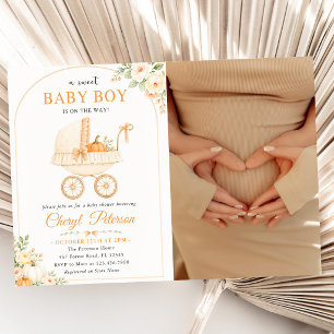 Invitation Douce Photo de Bébé Garçon Citrouille d'Automne Ba