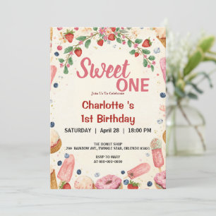 Invitation Douce première bougie anniversaire glace donut fra
