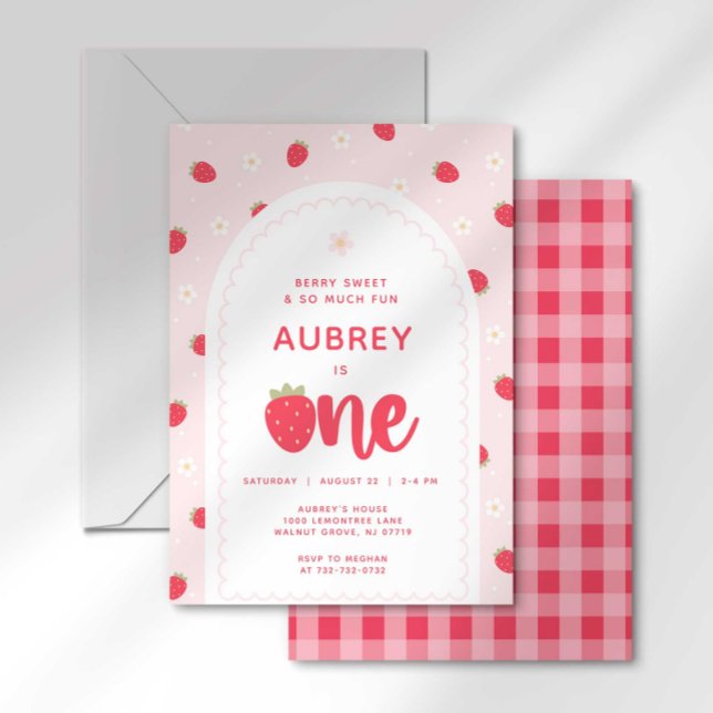 Invitation Douce Première Fête d'Anniversaire de la Fraise de (Créateur téléchargé)