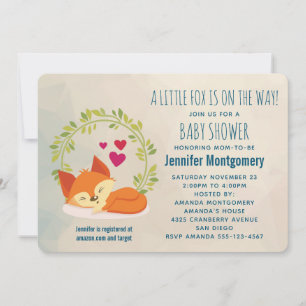 Invitation Douce Renarde Orange avec Couronne de Verdure Baby