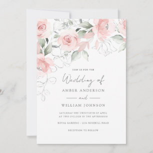 Invitation Douce Robe de Mariée Fleurie Rose Pâle