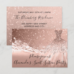 Invitation Douce Rose de 16ème partie Parties scintillant or 