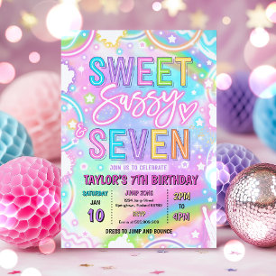 Invitation Douce Sassy Et Sept Néon Arc-En-Ciel 7ème Annivers