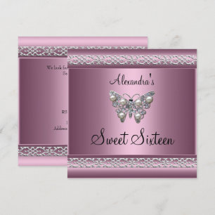 Invitation Douce Seize 16 Anniversaire Satin Papillon Rose