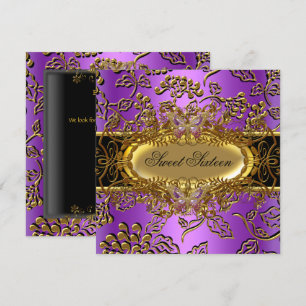 Invitation Douce Seize 16 Damassé Violet Or Noir