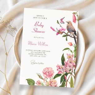 Invitation Douce soirée bébé art oiseau floral