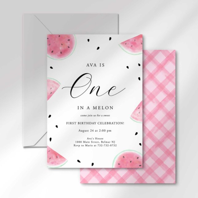 Invitation Douce Unique Dans Un Melon Pastèque Premier Annive (Créateur téléchargé)