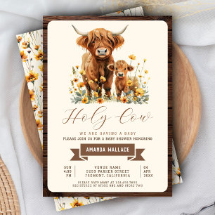 Invitation Douce Vache des Highlands Fleurs Jaunes Sauvages B