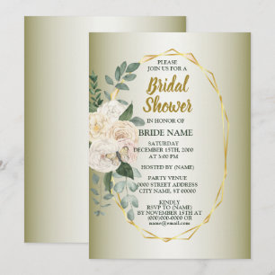 Invitation Douce verdure Fleurs roses Géométrique doré Baby S