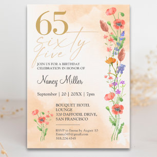 Invitation Douce Wildflower 65e Anniversaire Pour Elle - 65 A