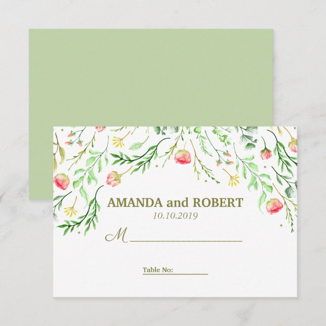 Invitation Doucement romantique | Lieu de table des Mariages  (Devant / Derrière)